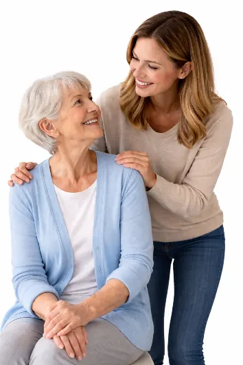 Eine Seniorin mit ihrer Angehörigen.